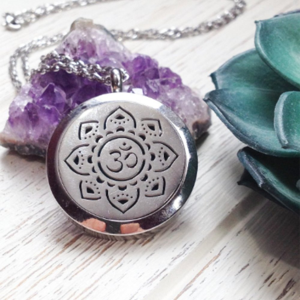 Essential Oil Diffuser Necklace Stainless Steel OM Flower